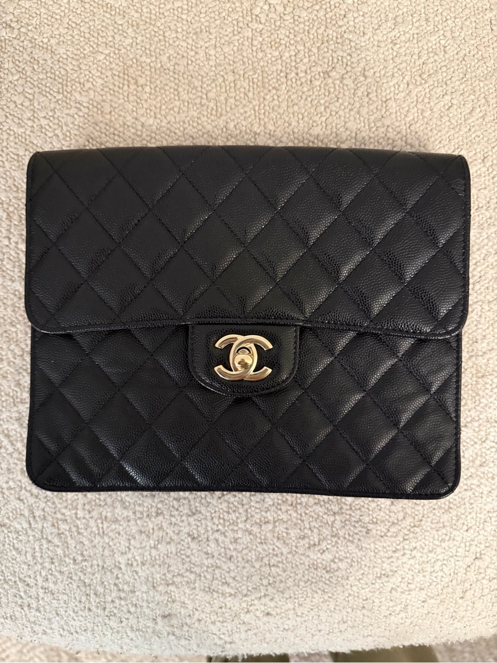 CHANEL Black Quilted Classic Flap Clutch with Gold CC Turn-Lock